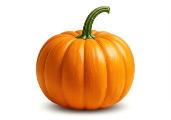 Isolated orange pumpkin with a green stem on a white background in a studio setting and soft lighting