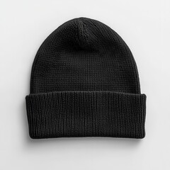 Black knitted beanie.  Warm, cozy winter hat