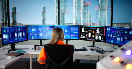 Young Female Engineer Monitoring Oil And Gas Production