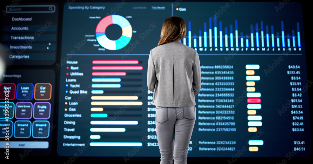 Aufkleber woman analyzing big data on artificial intelligence dashboard