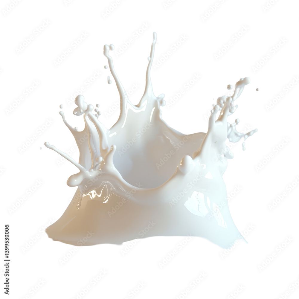 Poster a dynamic splash of milk isolated against a soft background showcasing its fluid motion and texture,