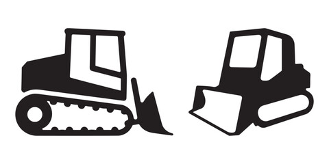 Vector set of abstract bulldozer icons in industrial minimal silhouette design