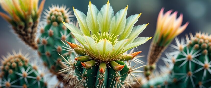Stunning Closeup of Blooming Cactus Flower with Spines