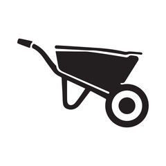 Vector illustration of abstract wood wheelbarrow icon in minimal silhouette style