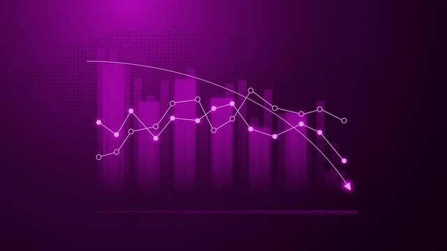 Financial trading graph with candlestick chart on dark purple digital background ,downtrend price decrease investment background animation portrait