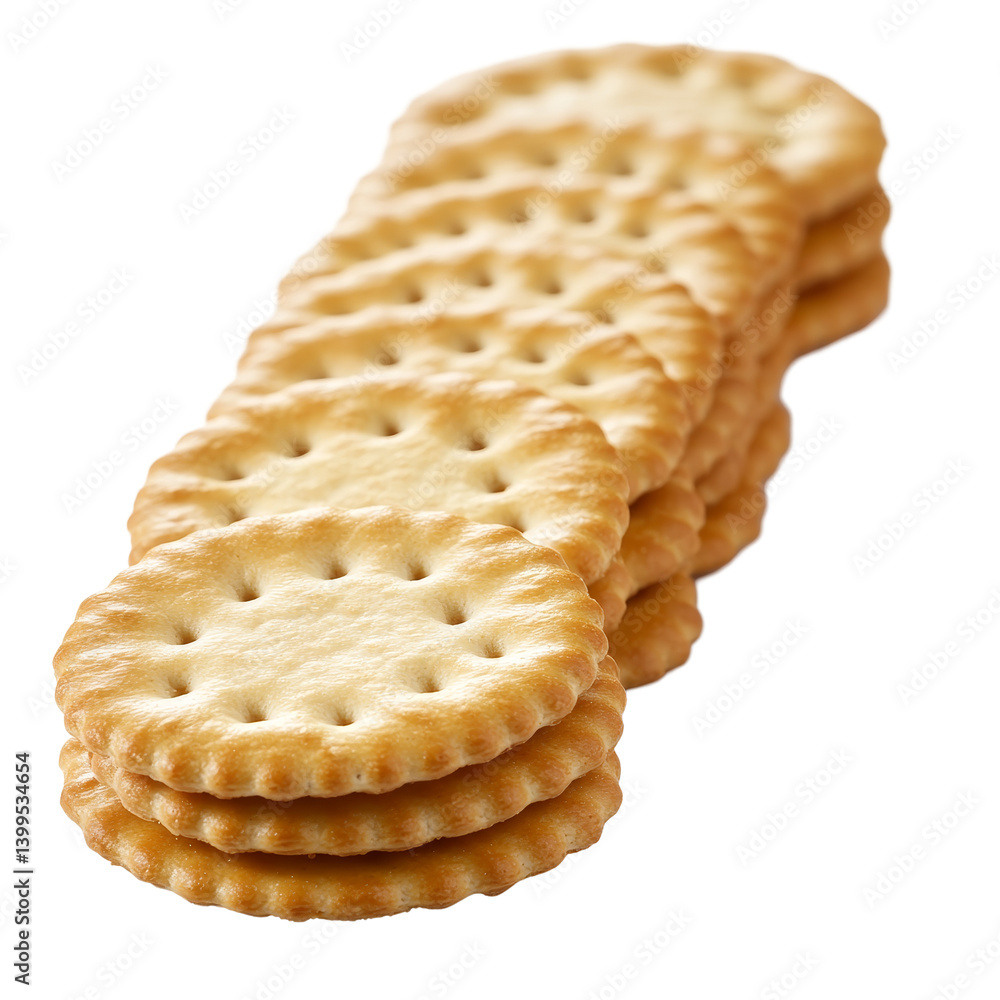 Poster a row of round crackers stacked neatly on a transparent background for a simple snack display, a row