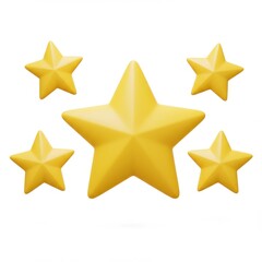 Obraz premium Yellow 3D star icons for customer rating, five golden stars set for review feedback, glossy star shapes for success and achievement ranking