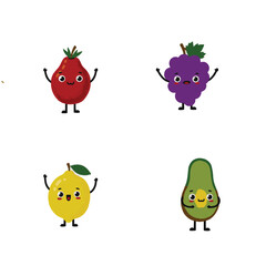set of funny cartoon fruits