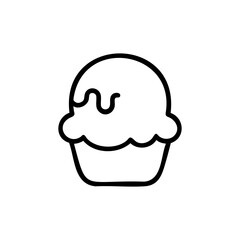 Ice Cream Scoop in Cup Line Icon with Drizzle