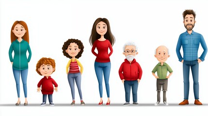 Multigenerational Family Portrait Cartoon Pixel Art