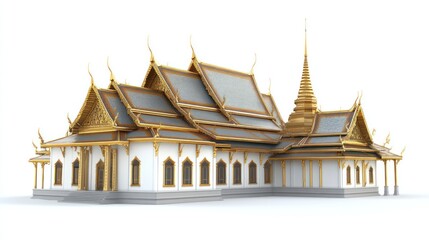 Thai Temple Building, Isolated, 3D Model, Architectural Design, Background White, Stock Photo, Possible Use