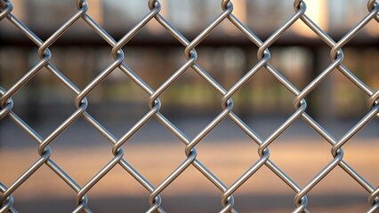 Naklejka premium Close up of chain link fence with blurred background.