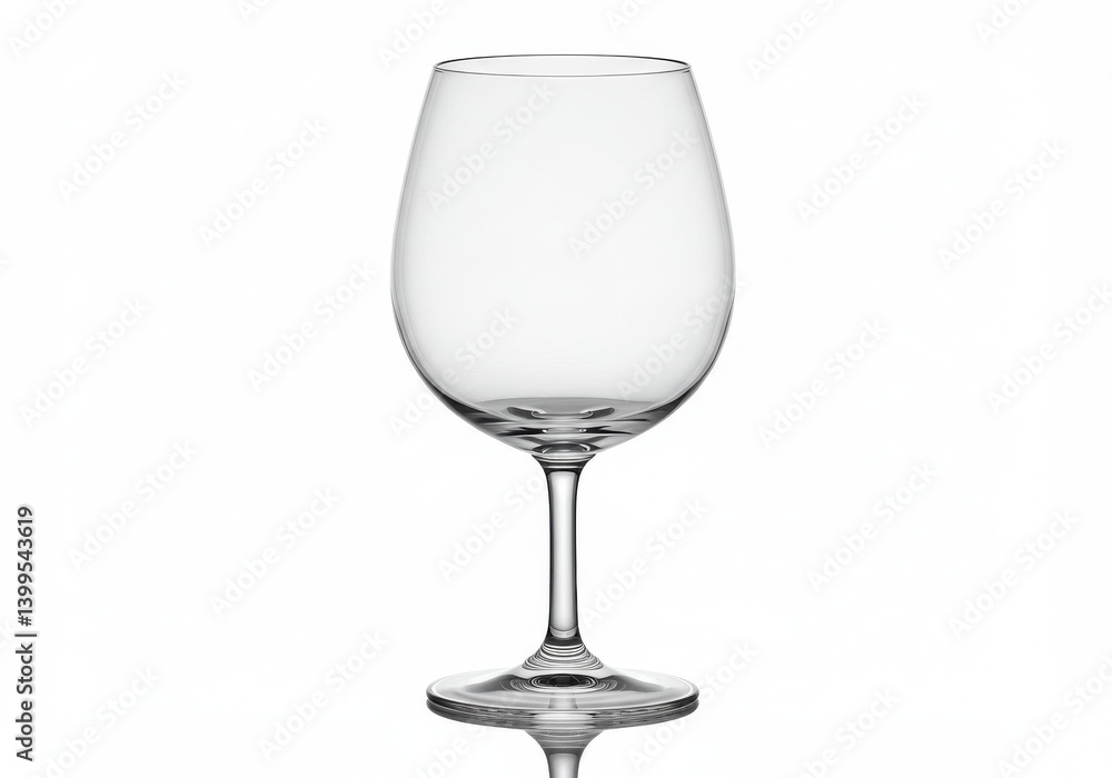 Poster a clear wine glass with a stem and a round base on a white surface with a reflection below it