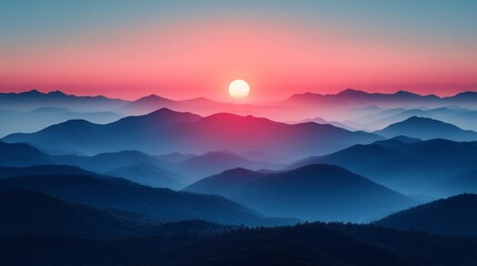 Obraz premium Mountain Sunrise Misty Landscape.