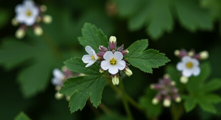 Fototapeta premium Closeup white flowers lush green foliage
