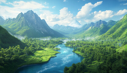 A beautiful natural scene of rivers and mountains captured on camera in natural light.