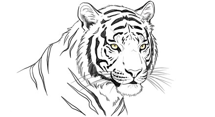 Obraz premium Tiger Drawing Portrait Illustration of Big Cat with Striking Yellow Eyes