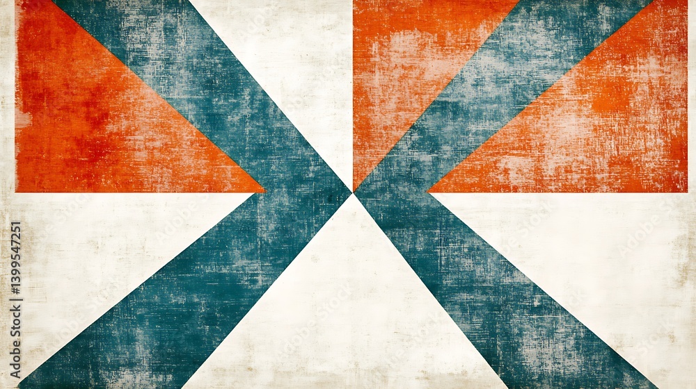 Poster abstract geometric pattern featuring bold red and teal triangles on a textured background