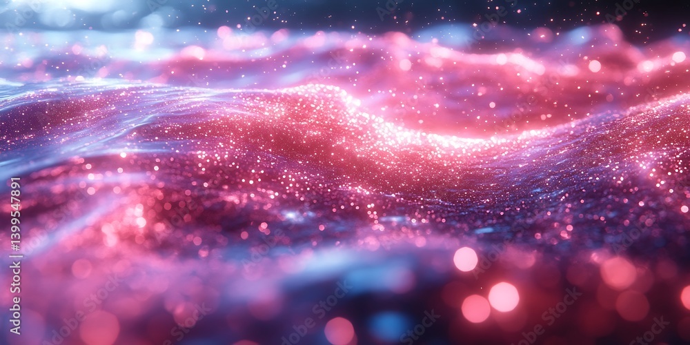 Aufkleber cosmic waves of color: a mesmerizing abstract scene captures the dance of shimmering particles, crea