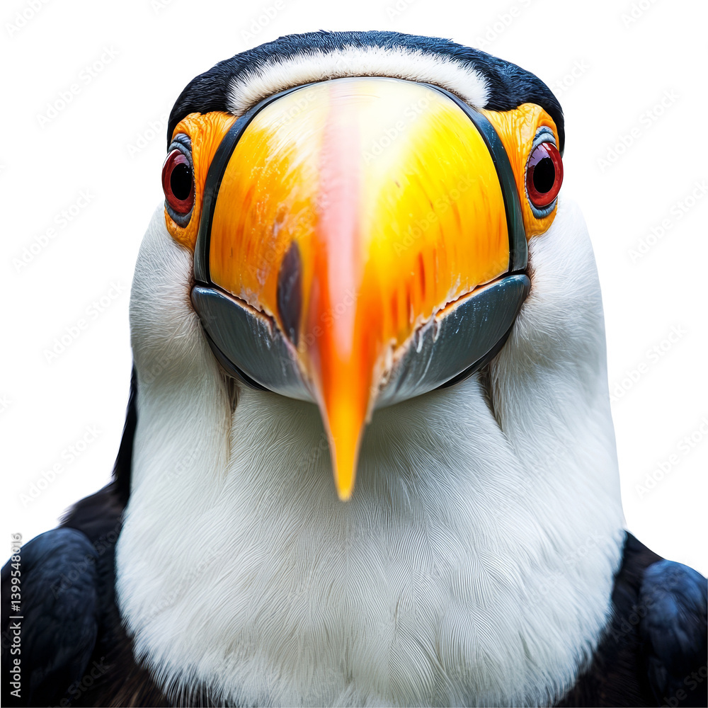 Poster captivating portrait of a toucan displaying its vibrant colors against a plain transparent backgroun