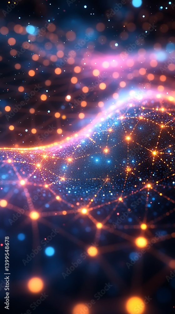 Poster digital galaxy: captivating abstract illustration of interconnected luminous dots and lines, forming