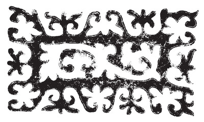 Silhouette traditional kazakh vector ornament carpet - ethnic black and white pattern texture