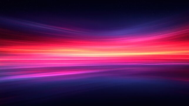 Abstract vibrant colorful horizontal lines horizon night sky
