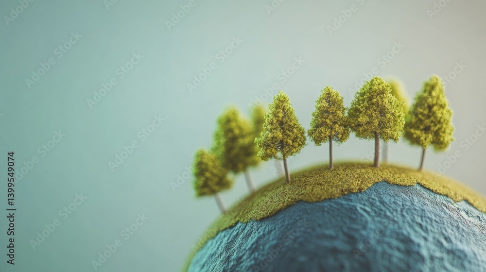 Poster minimalist earth outline with green trees creating a fresh ecosystem design