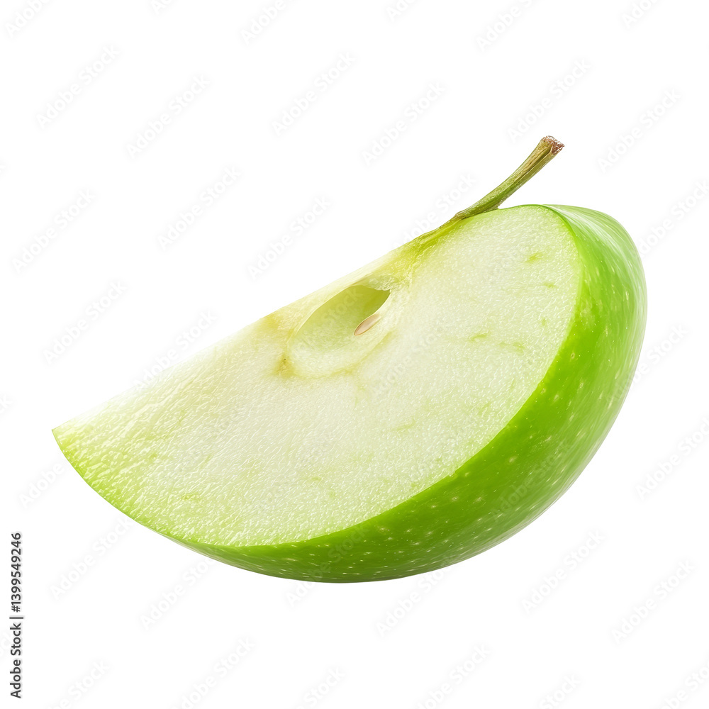 Poster fresh green apple slice isolated on a transparent background showcasing its vibrant color and textur