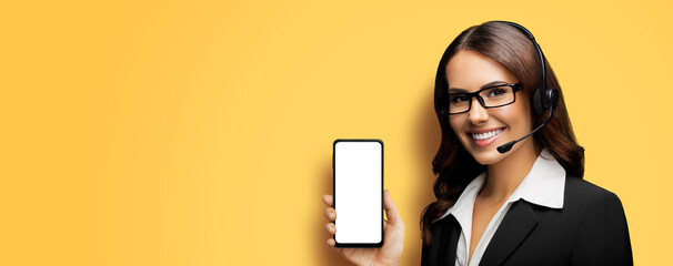 Call Center Service. Callcenter customer support, sales phone agent, saleswoman in headset point...