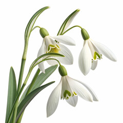 Obraz premium Snowdrop 3D rendered flower delicately isolated on a white background with pure white petals and intricate details 