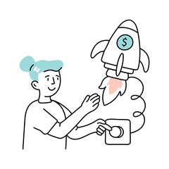 Rocket Growth vector colored minimal illustration. EPS 10 file