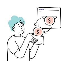 Receiving money  vector colored minimal illustration. EPS 10 file