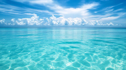 Turquoise Ocean Scene with Blue Sky and Clouds Tropical Paradise