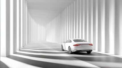 White Car in White Columned Tunnel