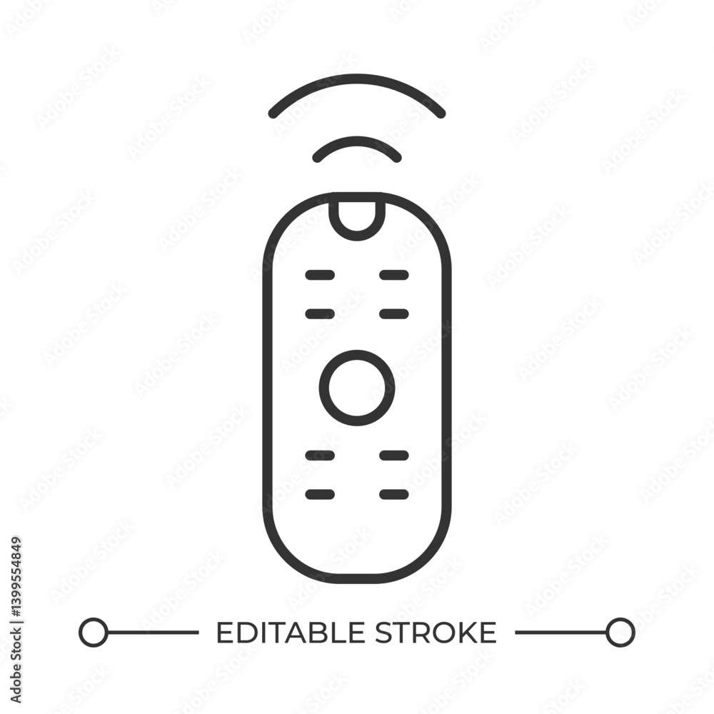 Poster remote control line icon. digital home media appliance. electronic device helping to operate from di