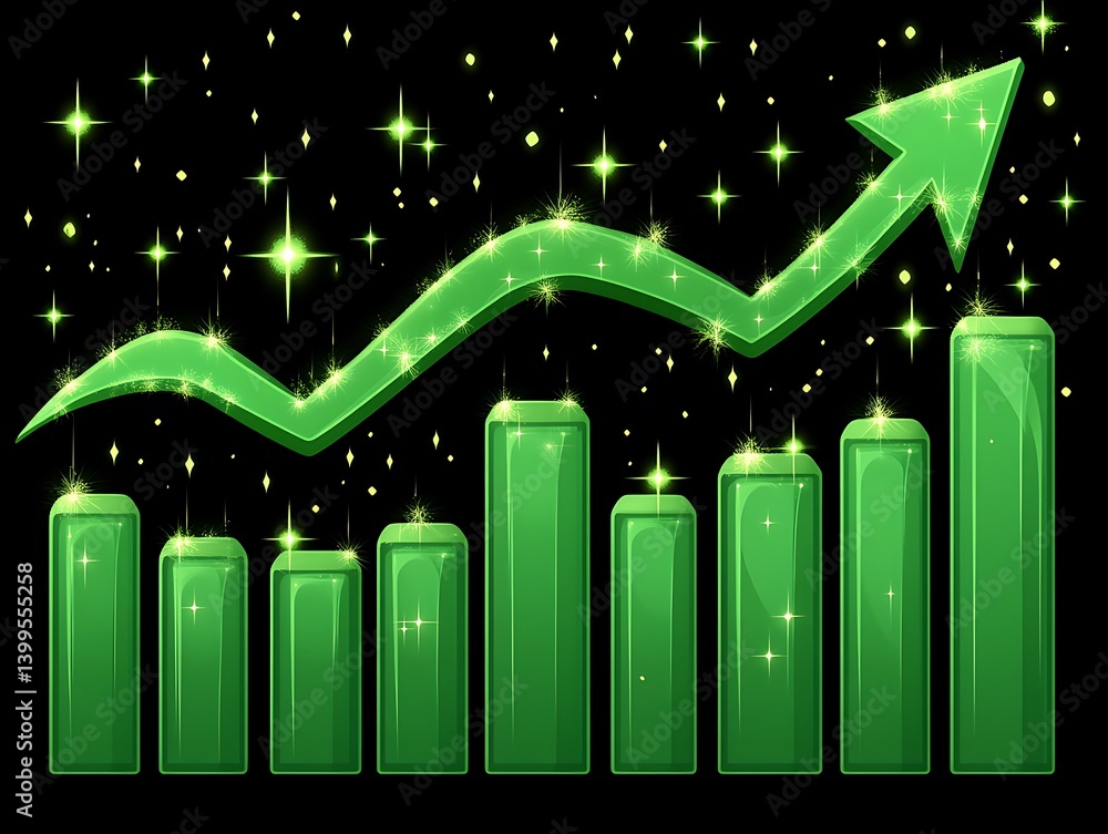 Poster ascending graph of growth: the graphical representation features a series of ascending bars, with a 
