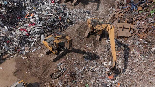 flying back view of metal scrapyard in Brooklyn