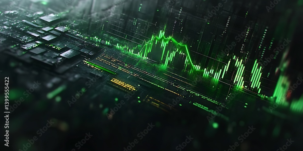 Poster digital charting the future: a mesmerizing visual narrative depicting a dynamic green financial char