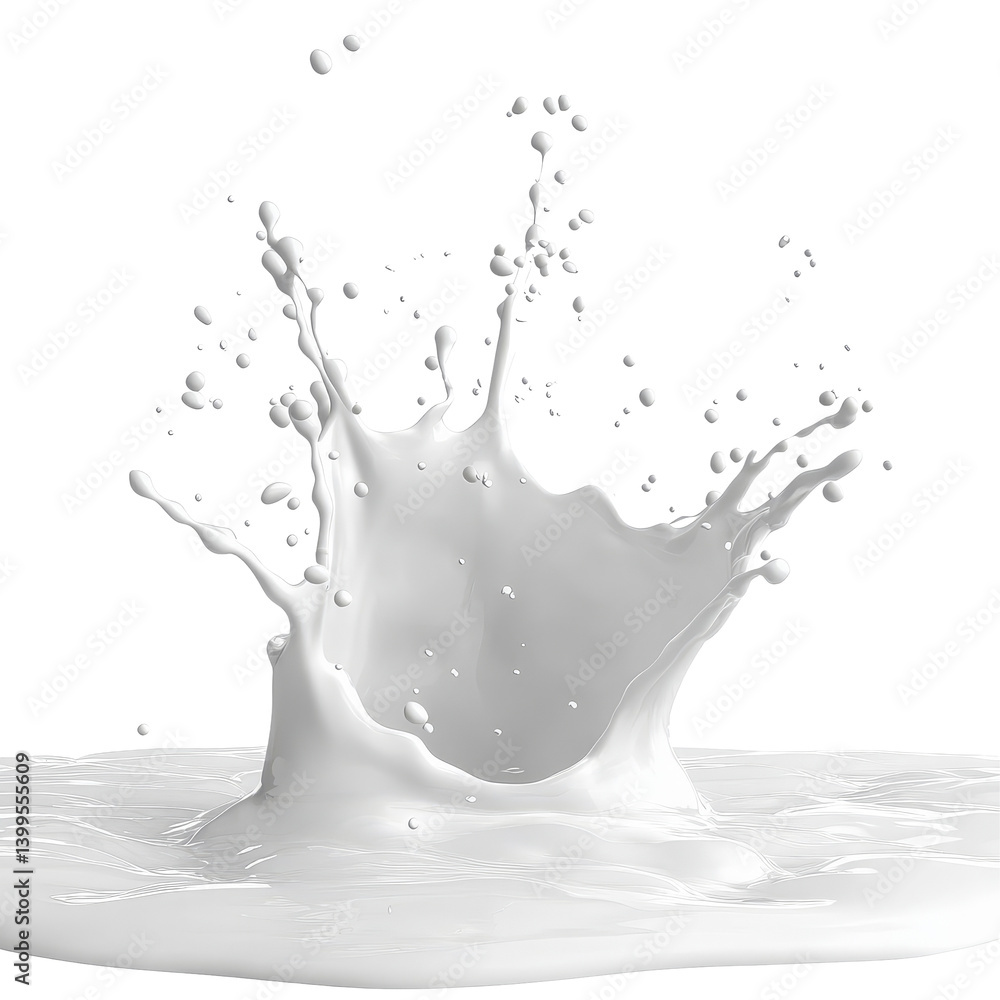 Poster a splash of milk creates dynamic shapes over a clean transparent background, showcasing fluid motion