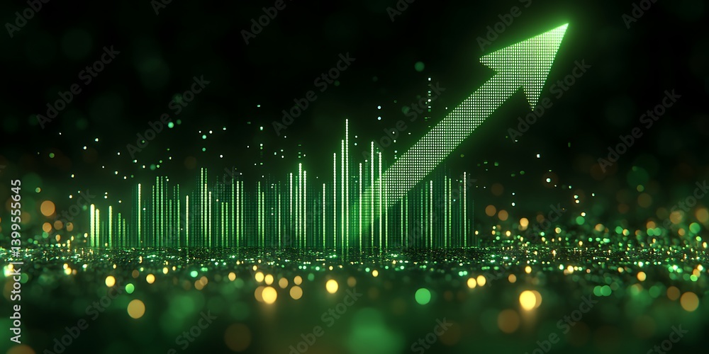 Poster progressing green digital diagram: a visual representation of financial or technological progress is