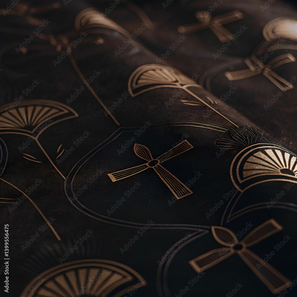 Fototapete a minimalist egyptian-inspired pattern with simple geometric shapes, hieroglyphic symbols, and subtl