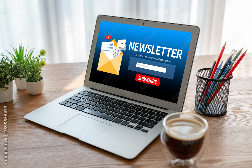 Poster newsletter signup page on computer for customer to subscribe snugly newsletter update information to