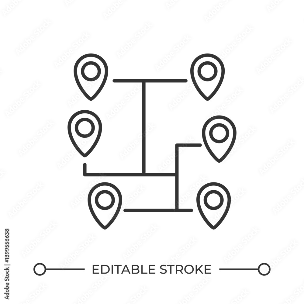 Poster connected map pins line icon. important location plan. route and navigation technology. travelling s