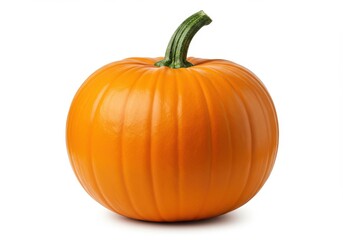 Obraz premium A single orange pumpkin with a green stem isolated on a white background in a studio shot