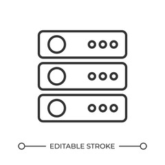 Servers line icon. Hardware for digital database storing. Electronic equipment of datacenter. Computing. Isolated vector illustration. Outline symbol. Simple linear drawing. Editable stroke