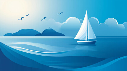 Fototapeta premium Sailboat on Calm Ocean with Clouds