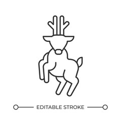 Fototapeta premium Dancing deer line icon. Santa reindeer with antlers. Wild animal nobility symbol. Christmas holiday traditions. Isolated vector illustration. Outline symbol. Simple linear drawing. Editable stroke