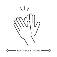 Obraz premium Applause line icon. Hands clapping for support. Greeting and graceful hand gesture. Non verbal communication. Isolated vector illustration. Outline symbol. Simple linear drawing. Editable stroke