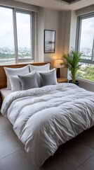Bedroom with a bright view featuring bedding and natural light in a modern home